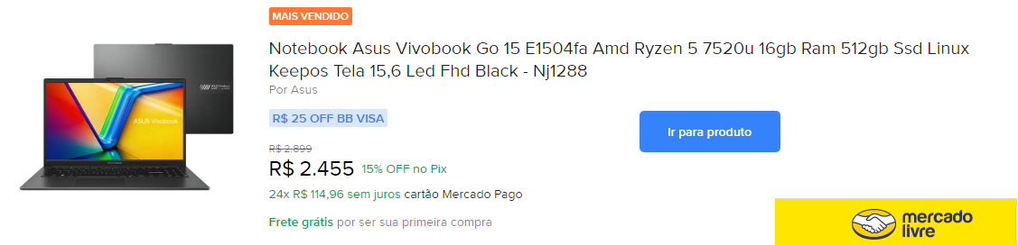 Notebook Mercado Livre